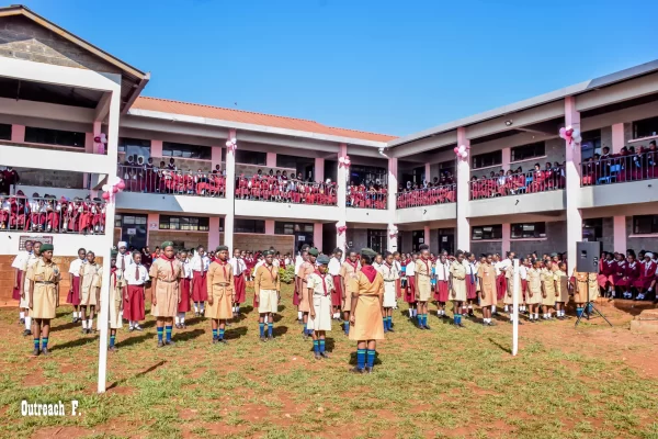 PCEA Kanjeru Booth Girls High School of excellence - girl scouts marching at the parade ground