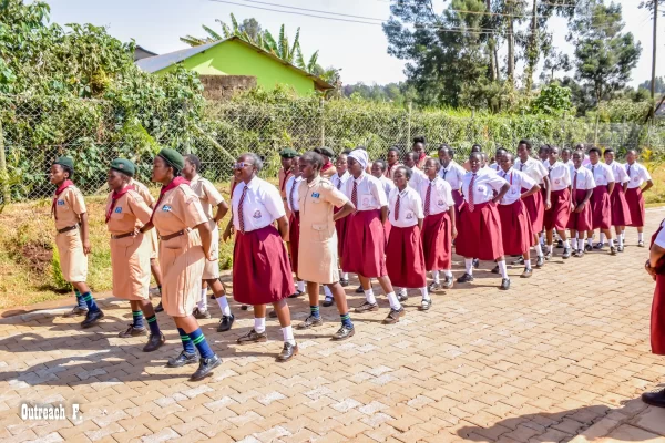 PCEA Kanjeru Booth Girls High School of excellence - girl scouts marching at the parade ground